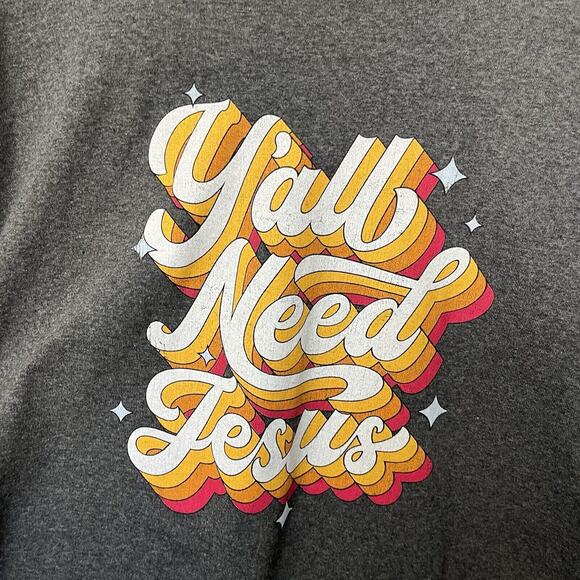 DOM ODM | T Shirt Mens Large Gray Short Sleeve Crew Neck Yall Need Jesus 3X - Picture 3 of 5
